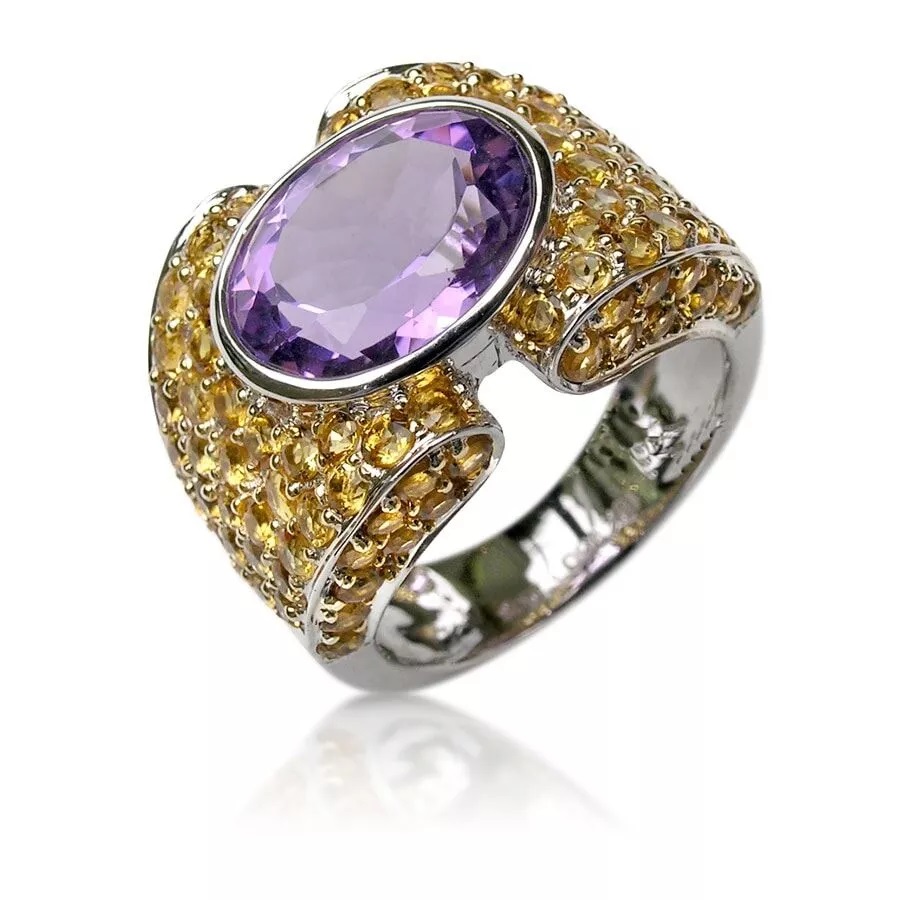 Anillo con amatista central y citrino - imagen 1