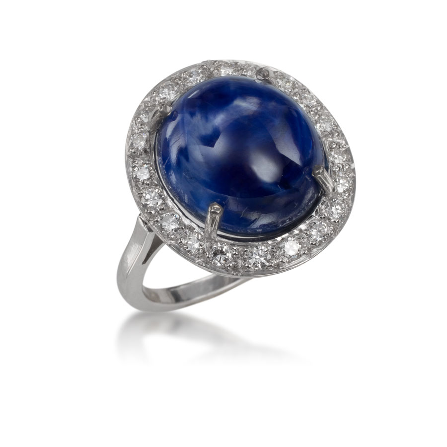 Anillo de oro blanco con zafiro y brillantes - imagen 1