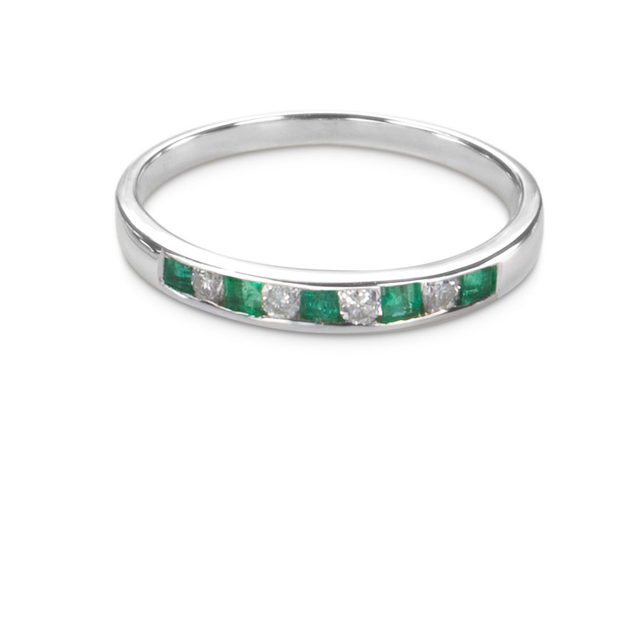 Anillo de oro blanco con esmeraldas y brillantes - imagen 1