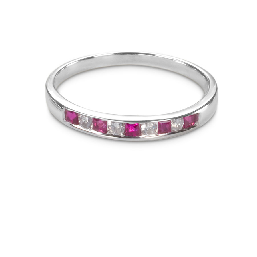 Anillo de oro blanco con rubíes y brillantes - imagen 1