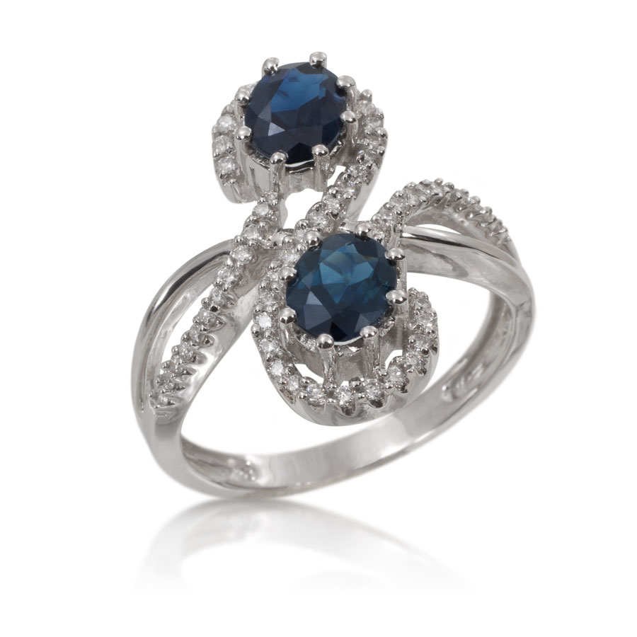 Anillo de oro blanco con zafiros y brillantes - imagen 1