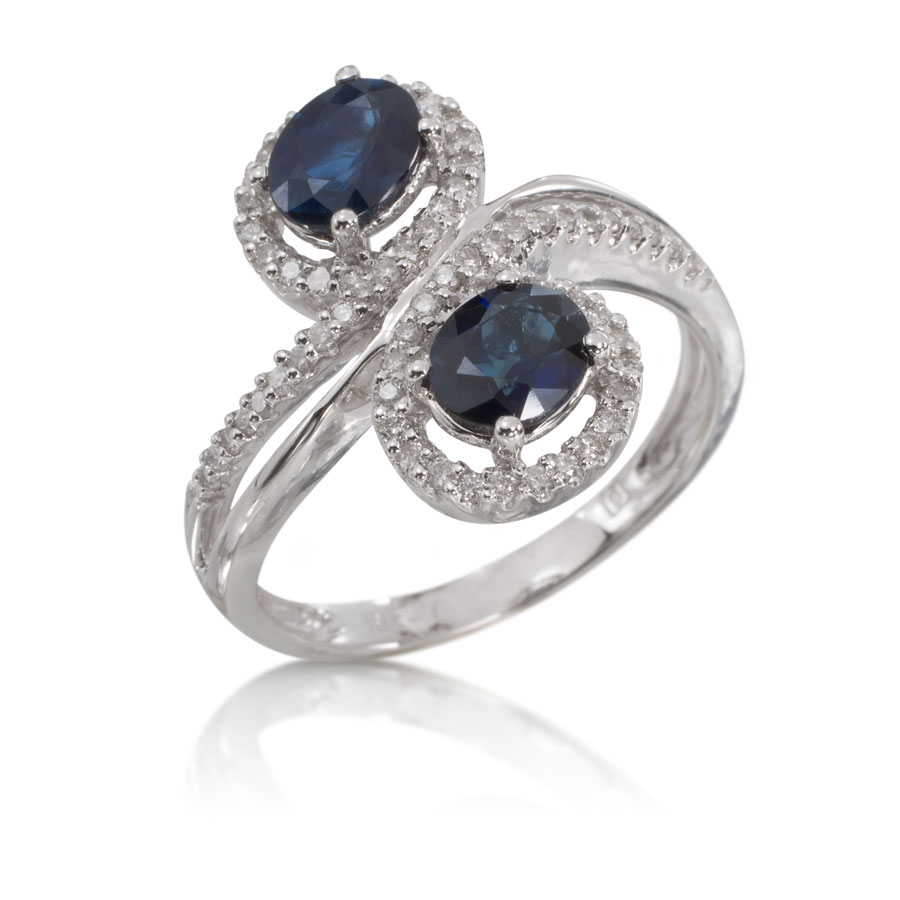 Anillo de oro blanco con zafiros y brillantes - imagen 1