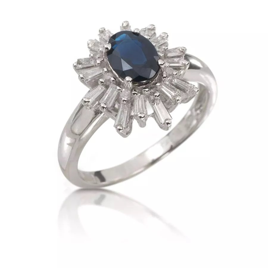 Anillo de oro con zafiro central y brillantes - imagen 1