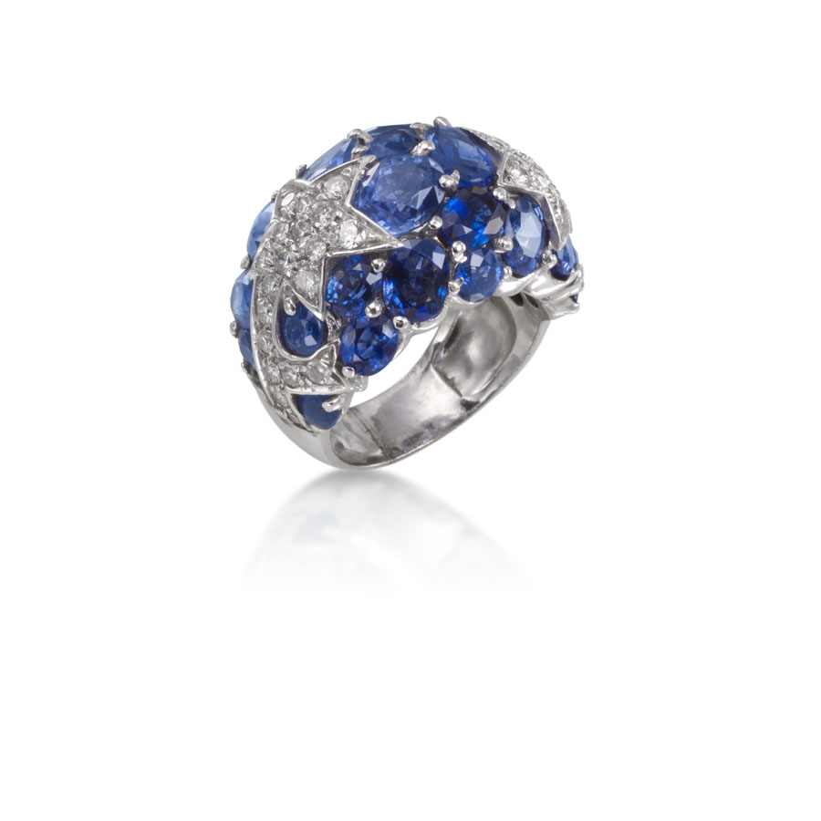 Anillo de oro blanco con zafiros y brillantes - imagen 1