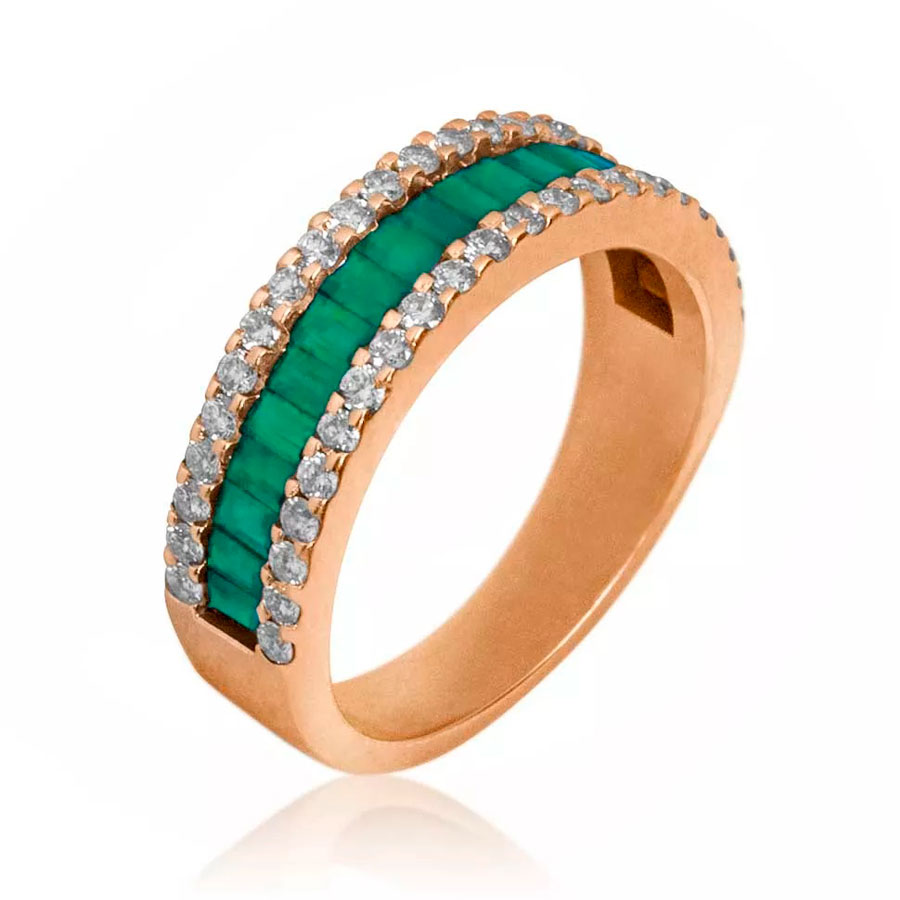 Anillo de oro rosado, esmeraldas y brillantes - imagen 1