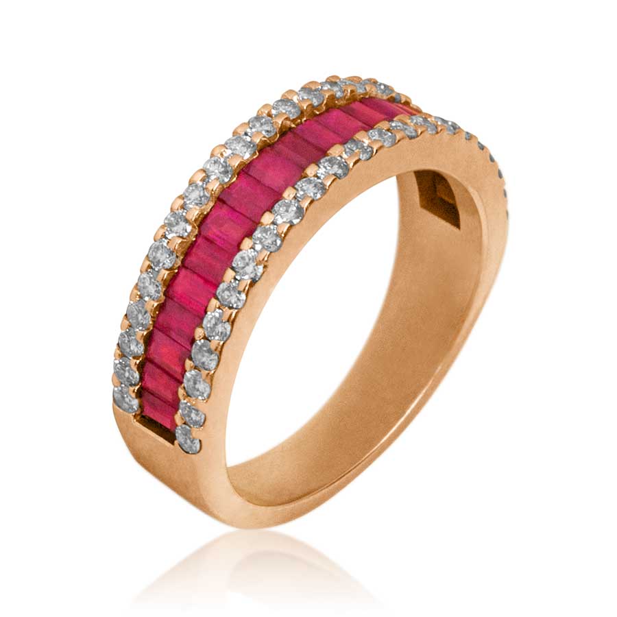 Anillo de oro rosado, rubíes y brillantes - imagen 1