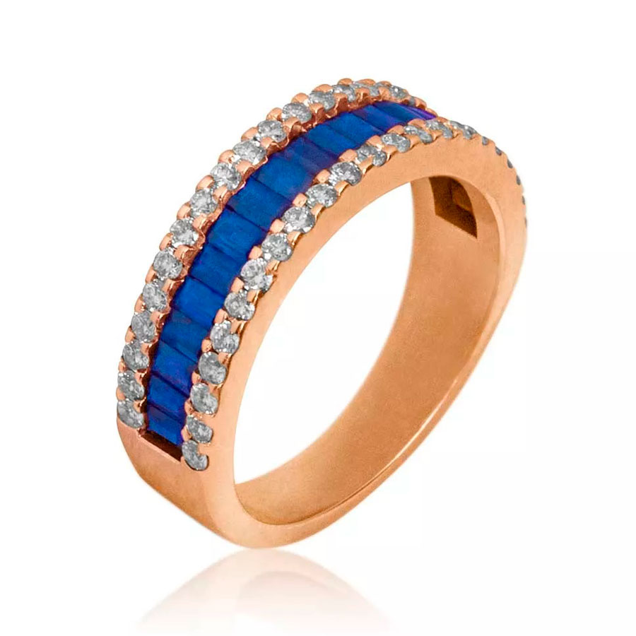 Anillo de oro rosado, zafiros y brillantes - imagen 1