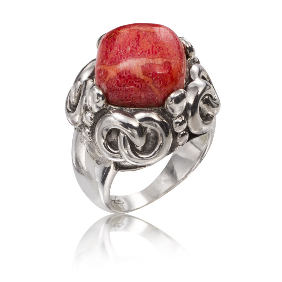 Anillo de plata con coral - imagen 1