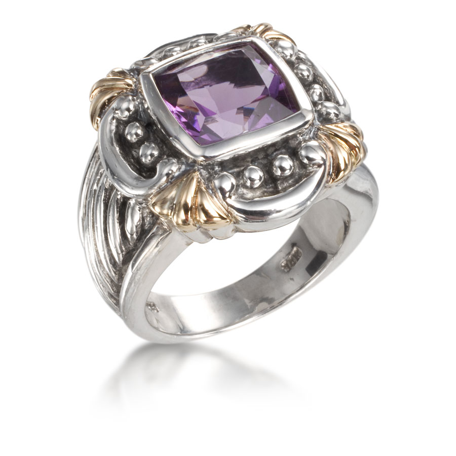 Anillo de plata y oro con amatista - imagen 1