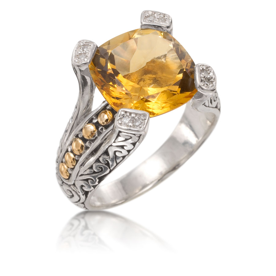 Anillo de plata y oro con citrinos y brillantes - imagen 1