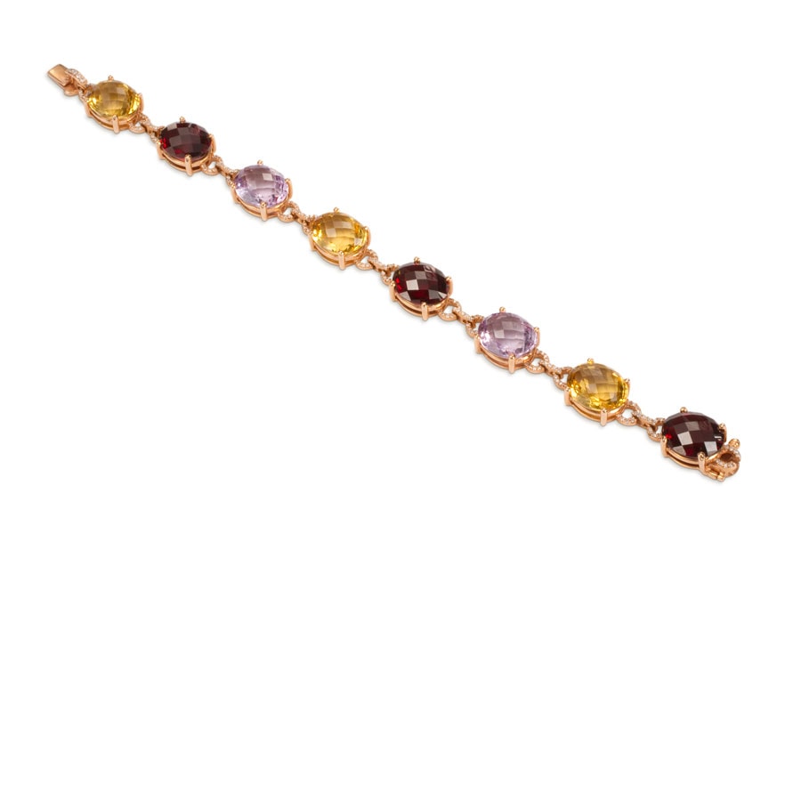 Pulsera de oro rosado con brillantes y piedras semi preciosas