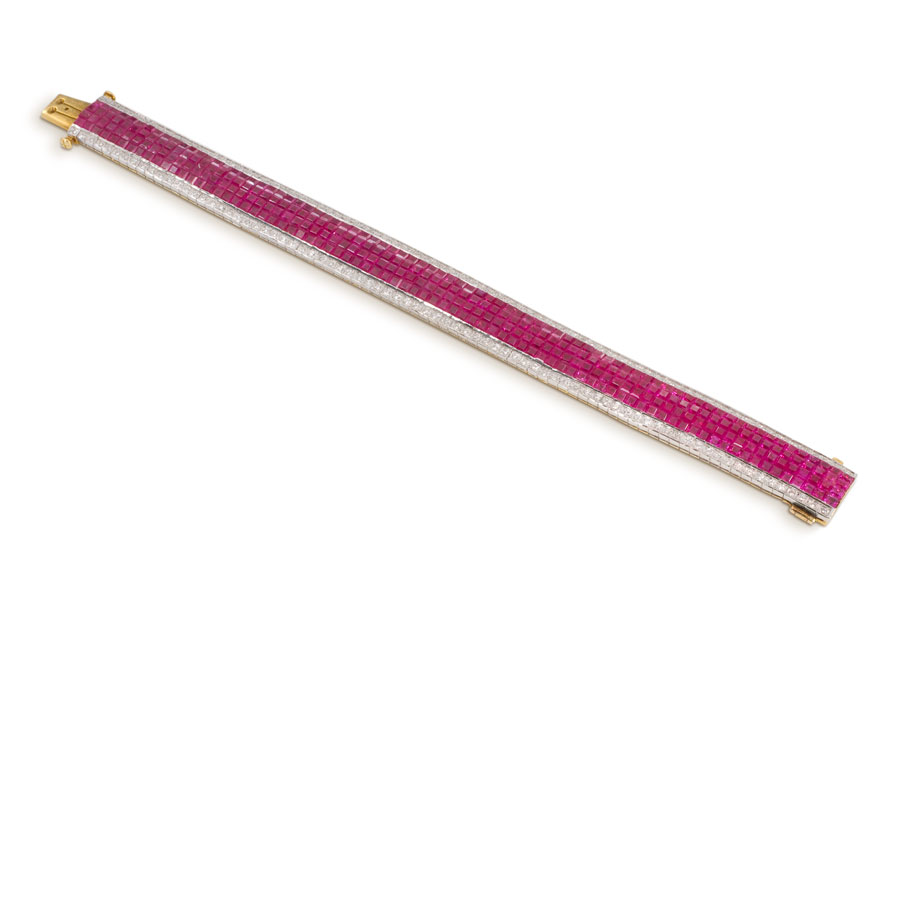 Pulsera de oro blanco con rubíes y brillantes