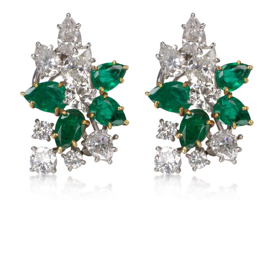 Aros de platino y oro con esmeraldas y brillantes