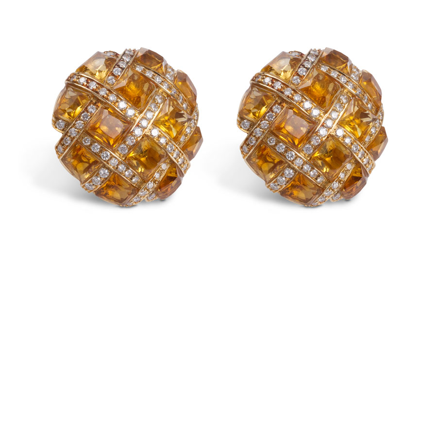 Par de aros con citrinos y brillantes - imagen 1