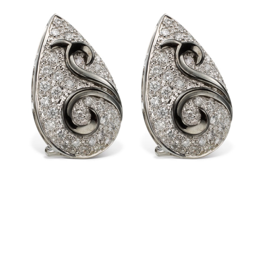 Aros de oro blanco con brillantes y esmalte negro - imagen 1