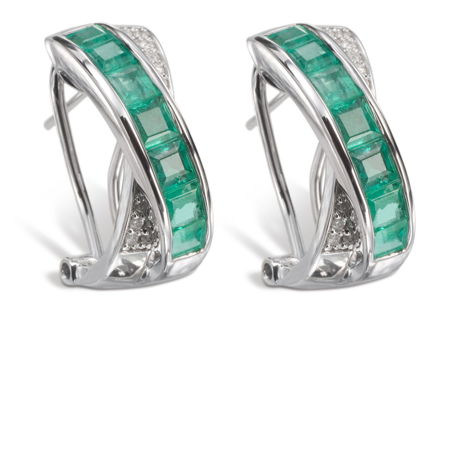 Par de aros de oro blanco con esmeraldas y brillantes - imagen 1