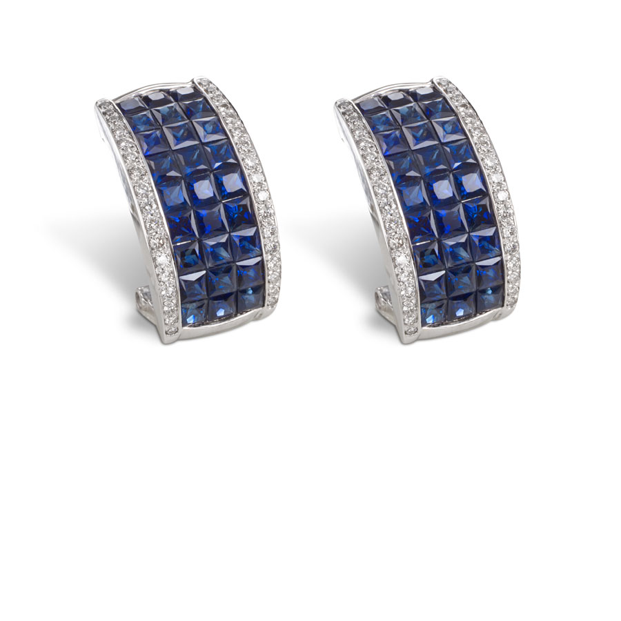 Par de aros de oro blanco con zafiros y brillantes - imagen 1