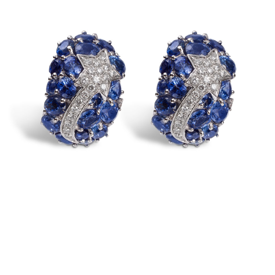 Aros de oro blanco con zafiros y brillantes - imagen 1