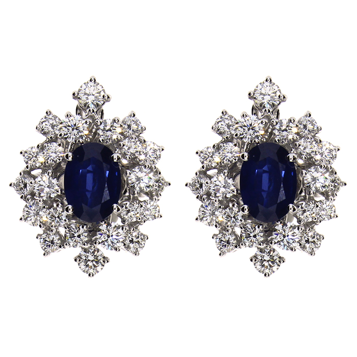 Par de aros de oro blanco, diamantes y zafiro - imagen 1