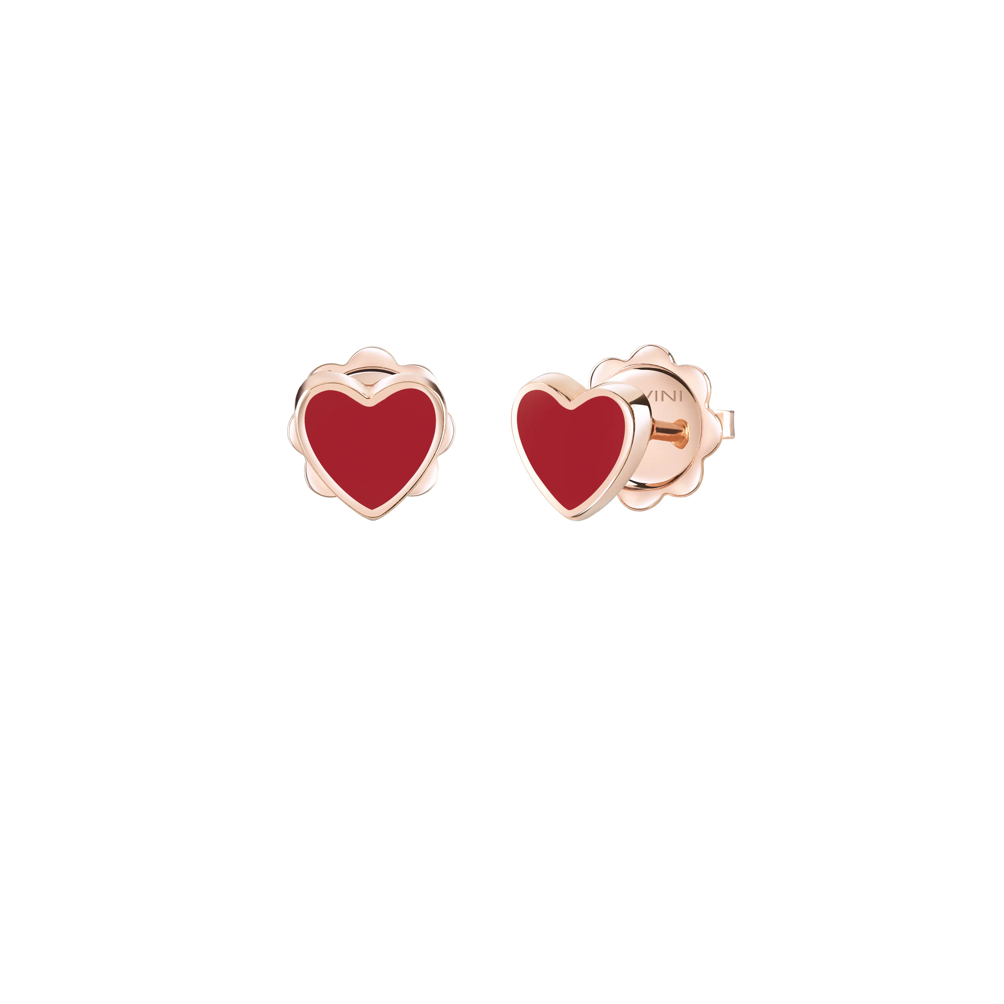 Par de aros de oro rosado con ceramica roja